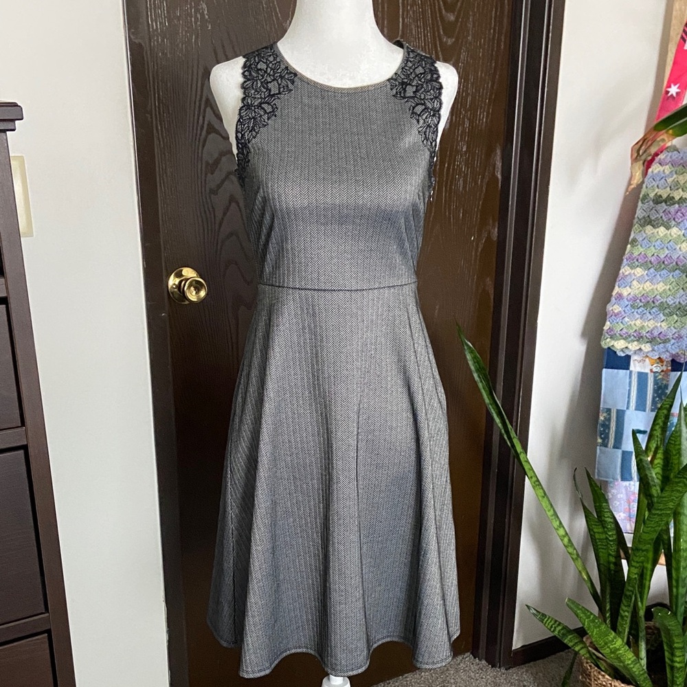 Banana Republic Gray Midi Dress with Black Lace